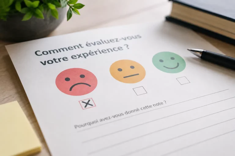 Texte alternatif (TA) : Enquête de satisfaction client illustrant un signal d’insatisfaction