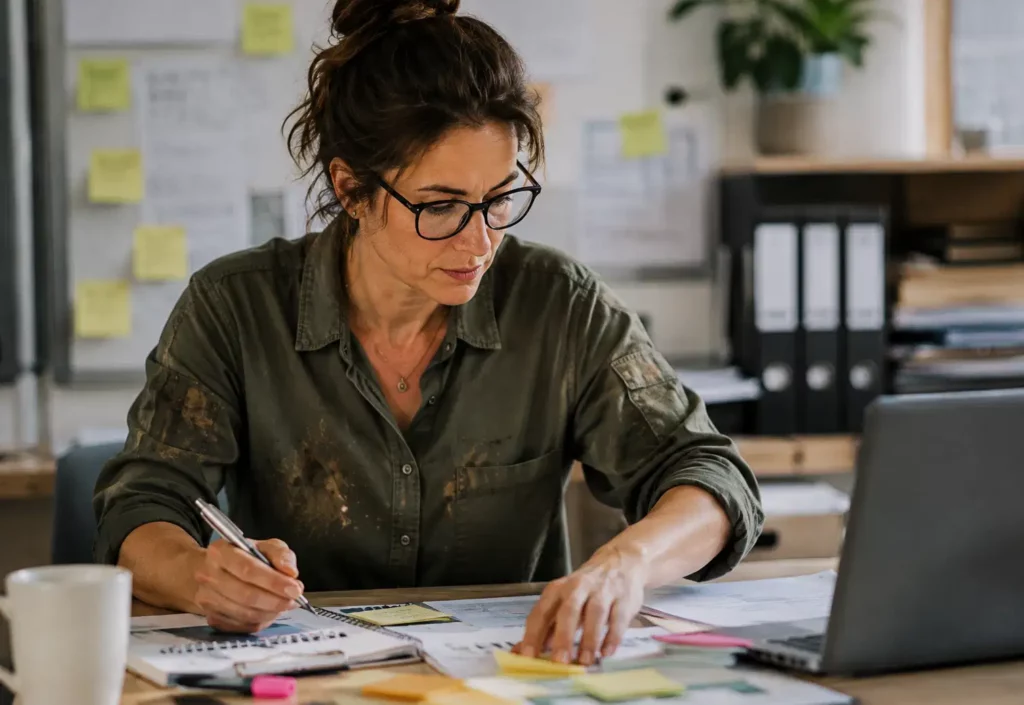 Consultante freelance ADV Solutions en renfort opérationnel travaillant concrètement sur l’organisation et le suivi de l’activité d’une entreprise et la relation client.