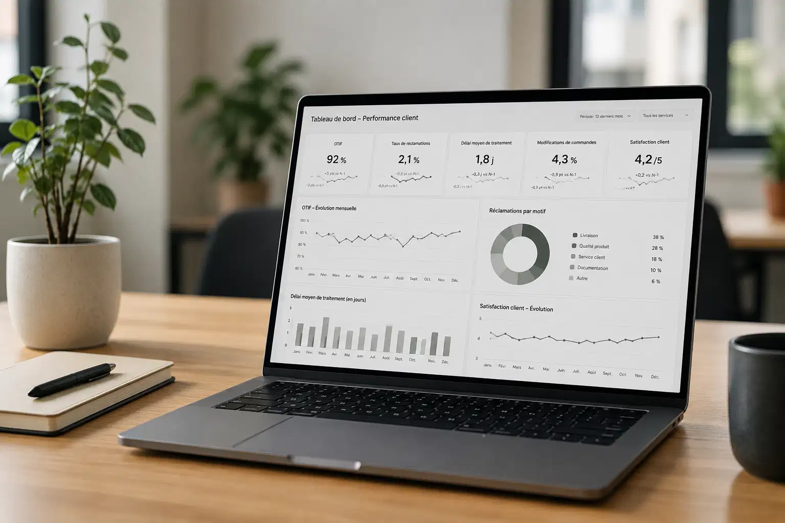 Tableau de bord de suivi des KPI de performance client